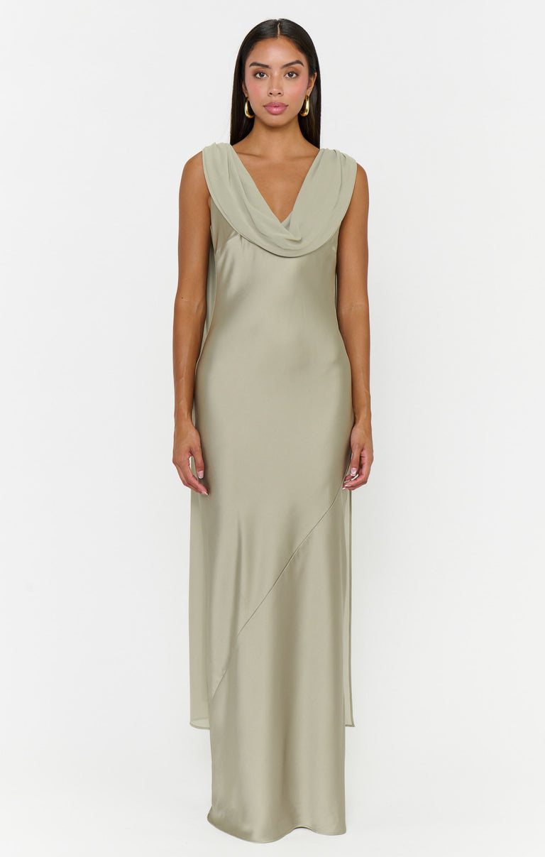 Maya Maxi Dress, in Moss Green Luxe Satin, Size: XL | Show Me Your Mumu