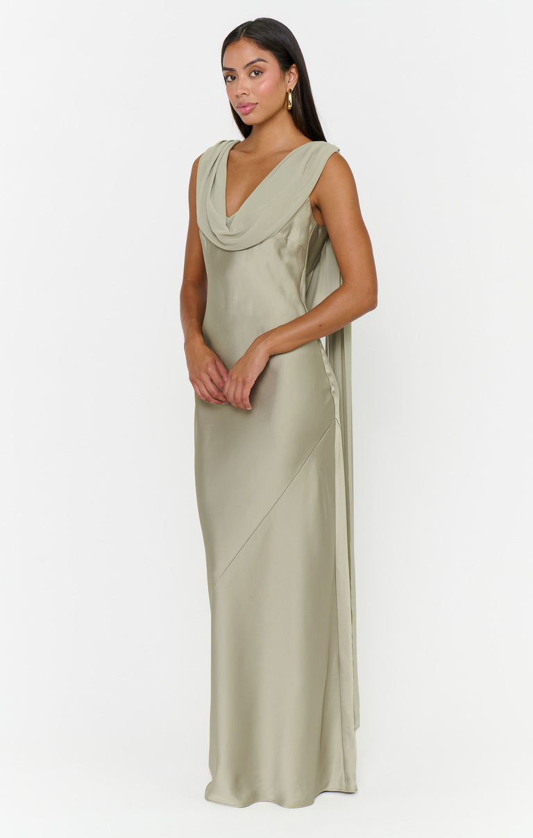 Maya Maxi Dress ~ Moss Green Luxe Satin – Show Me Your Mumu