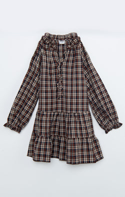 Little Birdie Dress ~ Saddle Plaid