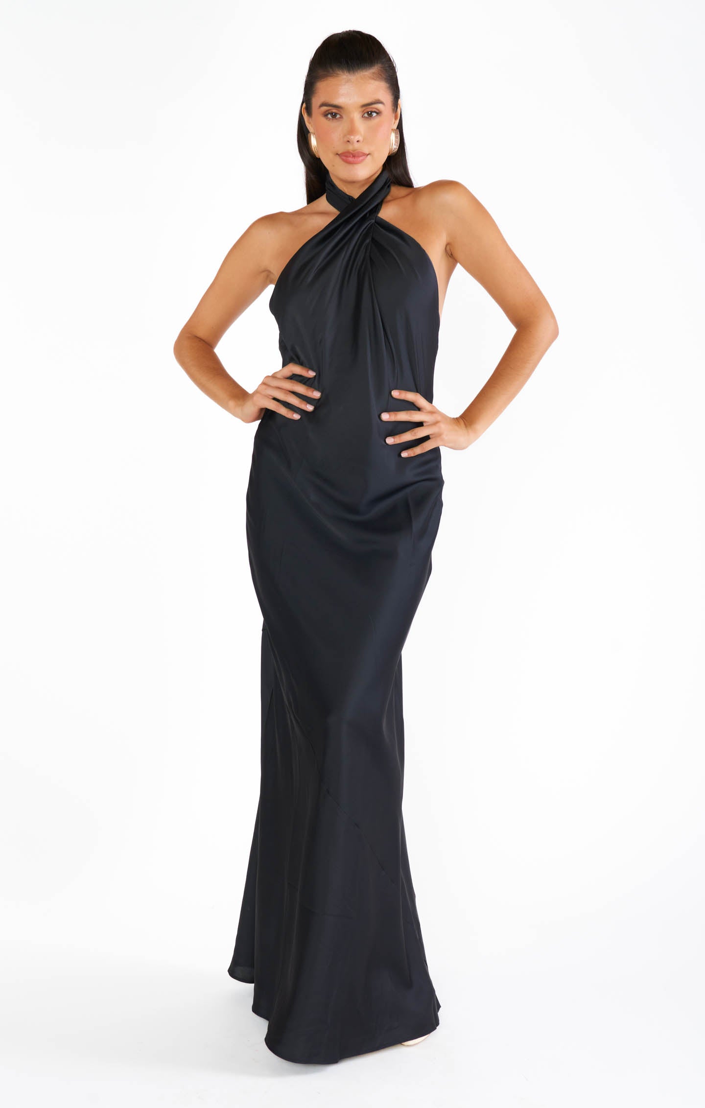 Jasmine Halter Maxi Dress ~ Black Luxe Satin S Jasmine Halter Maxi Dress ~ Black Luxe Satin S