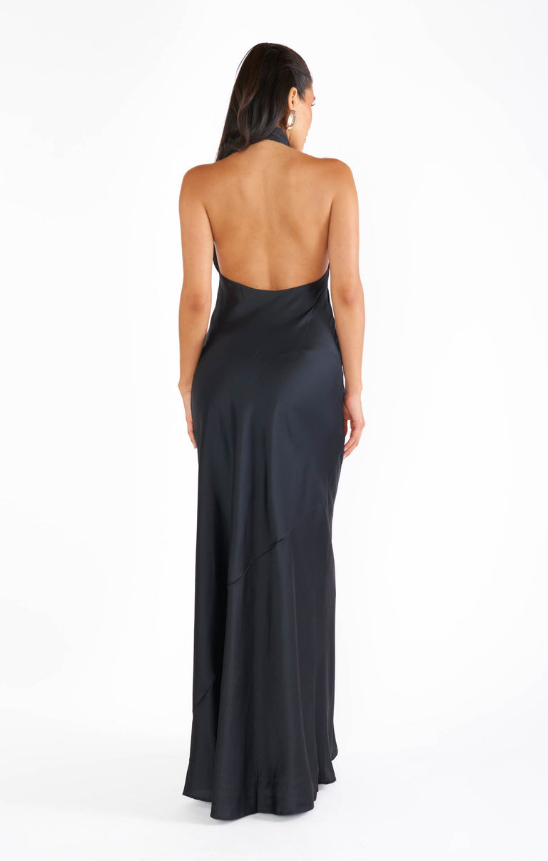 find me in my mansion satin maxi dress Jasmine Halter Maxi Dress ~ Black Luxe Satin S