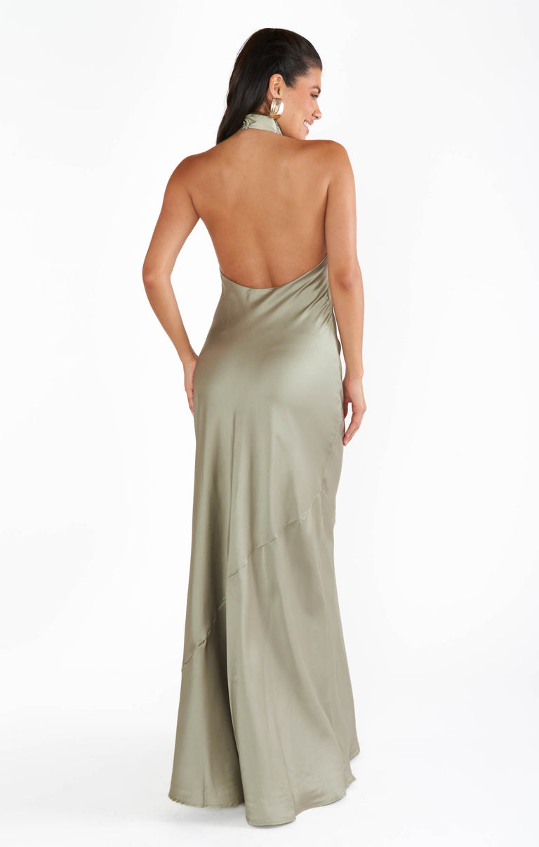Jasmine Halter Maxi Dress, in Moss Green Luxe Satin, Size: 2XL | Show Me Your Mumu | Bridesmaid Dresses Jasmine Halter Maxi Dress, in Moss Green Luxe Satin, Size: 2XL | Show Me Your Mumu | Bridesmaid Dresses