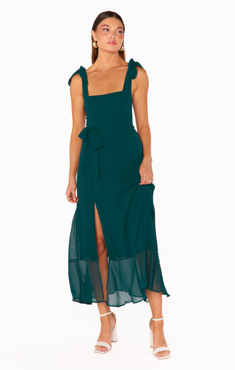 Claire Midi Dress, in Emerald Chiffon, Size: Large | Show Me Your Mumu | Bridesmaid Dresses & Wedding Attendee Dress Claire Midi Dress, in Emerald Chiffon, Size: Large | Show Me Your Mumu | Bridesmaid Dresses & Wedding Attendee Dress