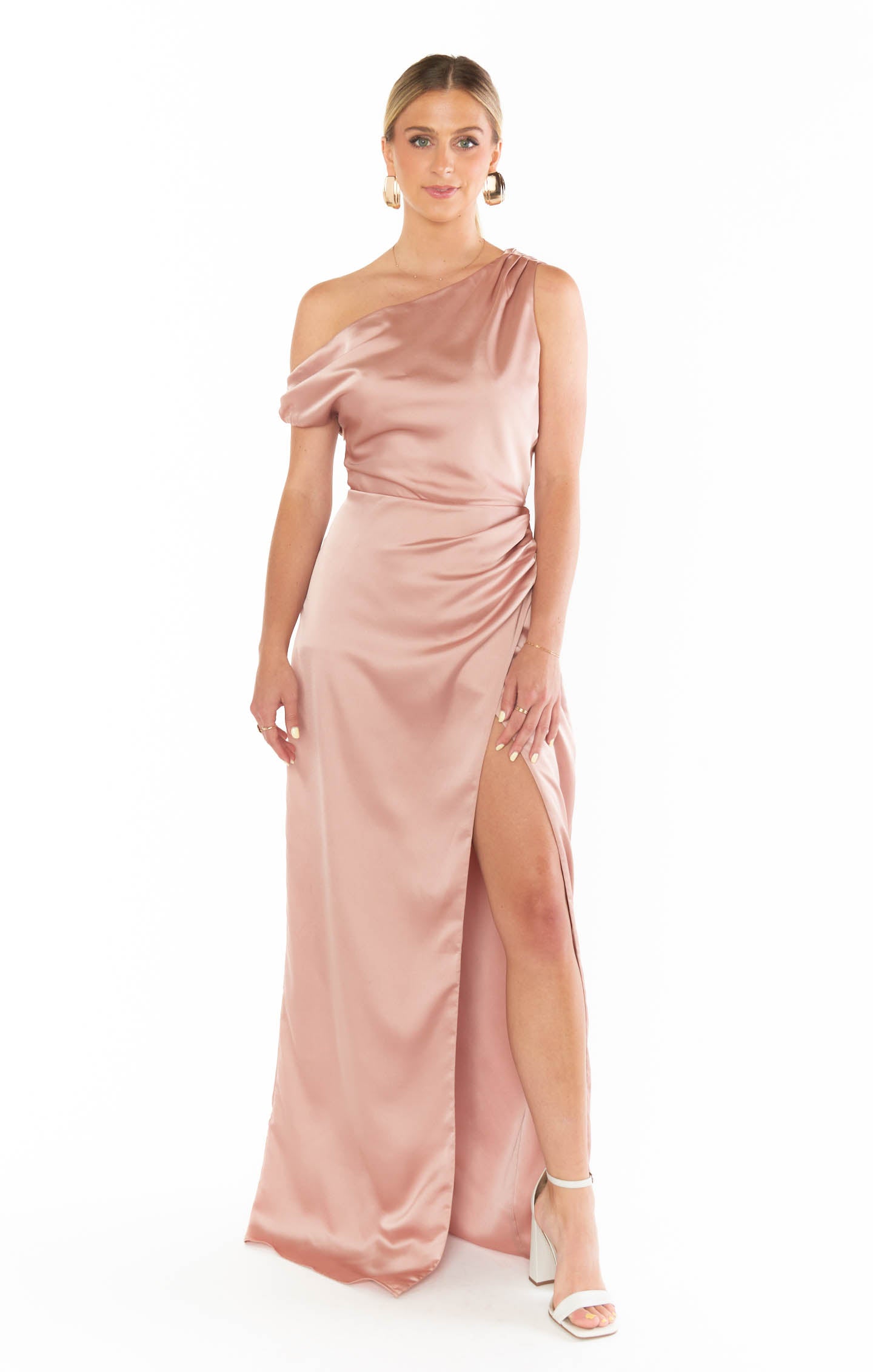 Jodie Dress, in Rose Gold Luxe Satin, Size: Large | Show Me Your Mumu | Bridesmaid Dresses & Wedding Attendee Dress