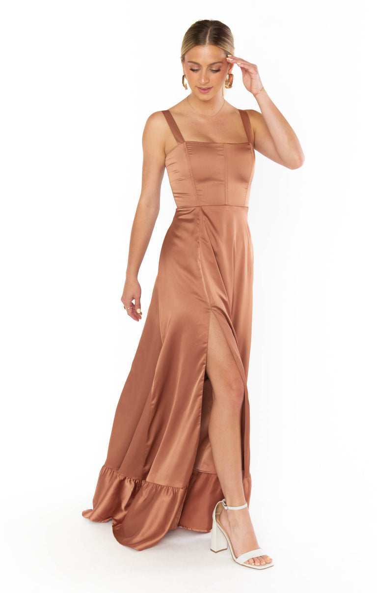 スーツ・フォーマル・ドレス ANDRESD draped bustier dress/smokebrown Strapless Draped Bodice Column Bridesmaid Dress With Oversized Bow