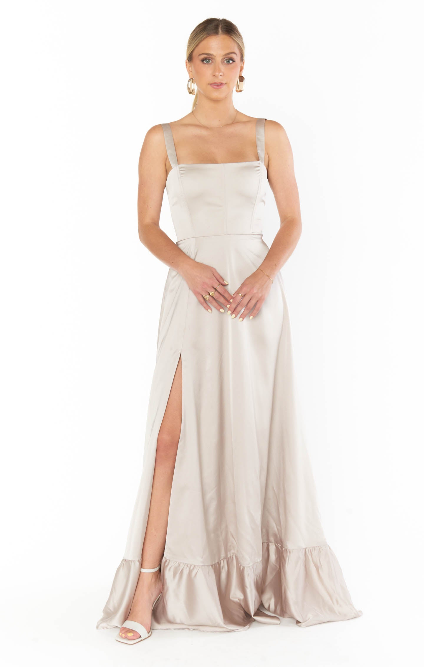 Long Champagne Color Cocktail Dress Sleeves Bridesmaid Gold Champagne Dress  Clarissa Corset Dress Show Me The Ring Luxe Satin XXS