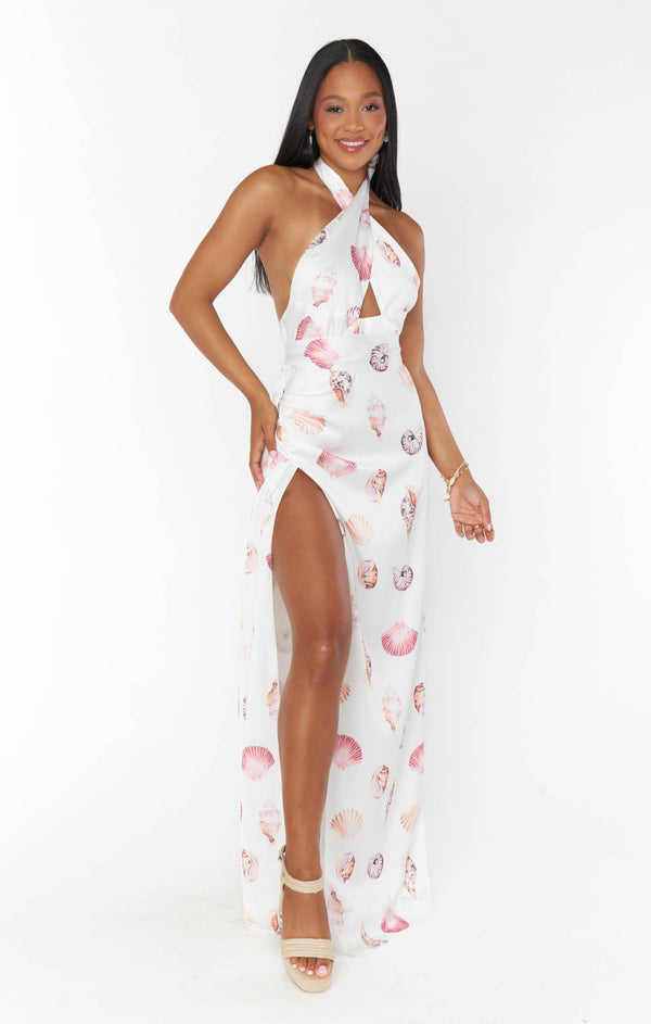 Adele Halter Maxi Dress ~ White Shell Luxe Satin – Show Me Your Mumu