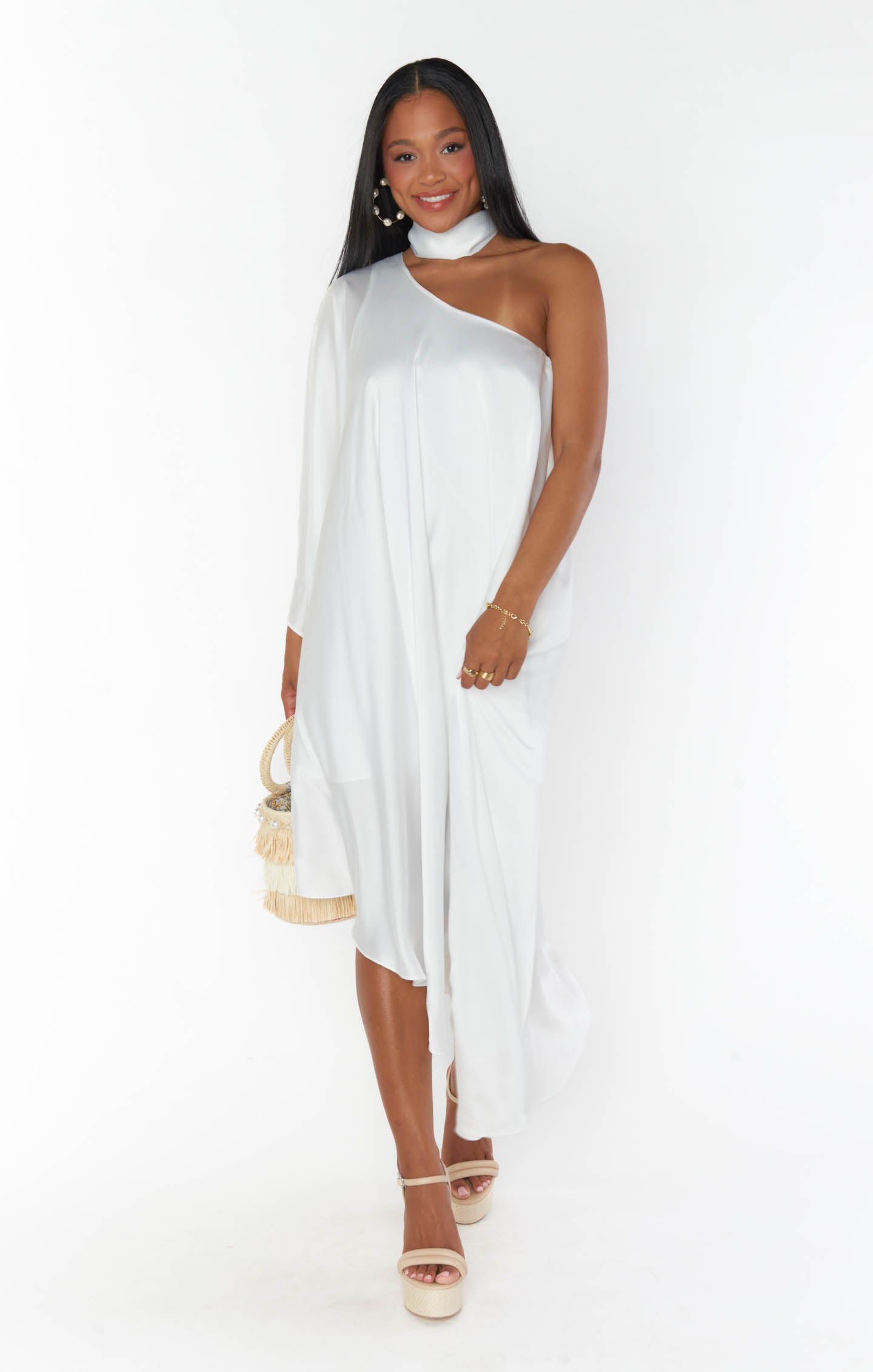 Rhea One Shoulder Dress ~ Ivory Luxe Satin Show Me Your Mumu Rhea One Shoulder Dress ~ Ivory Luxe Satin Show Me Your Mumu