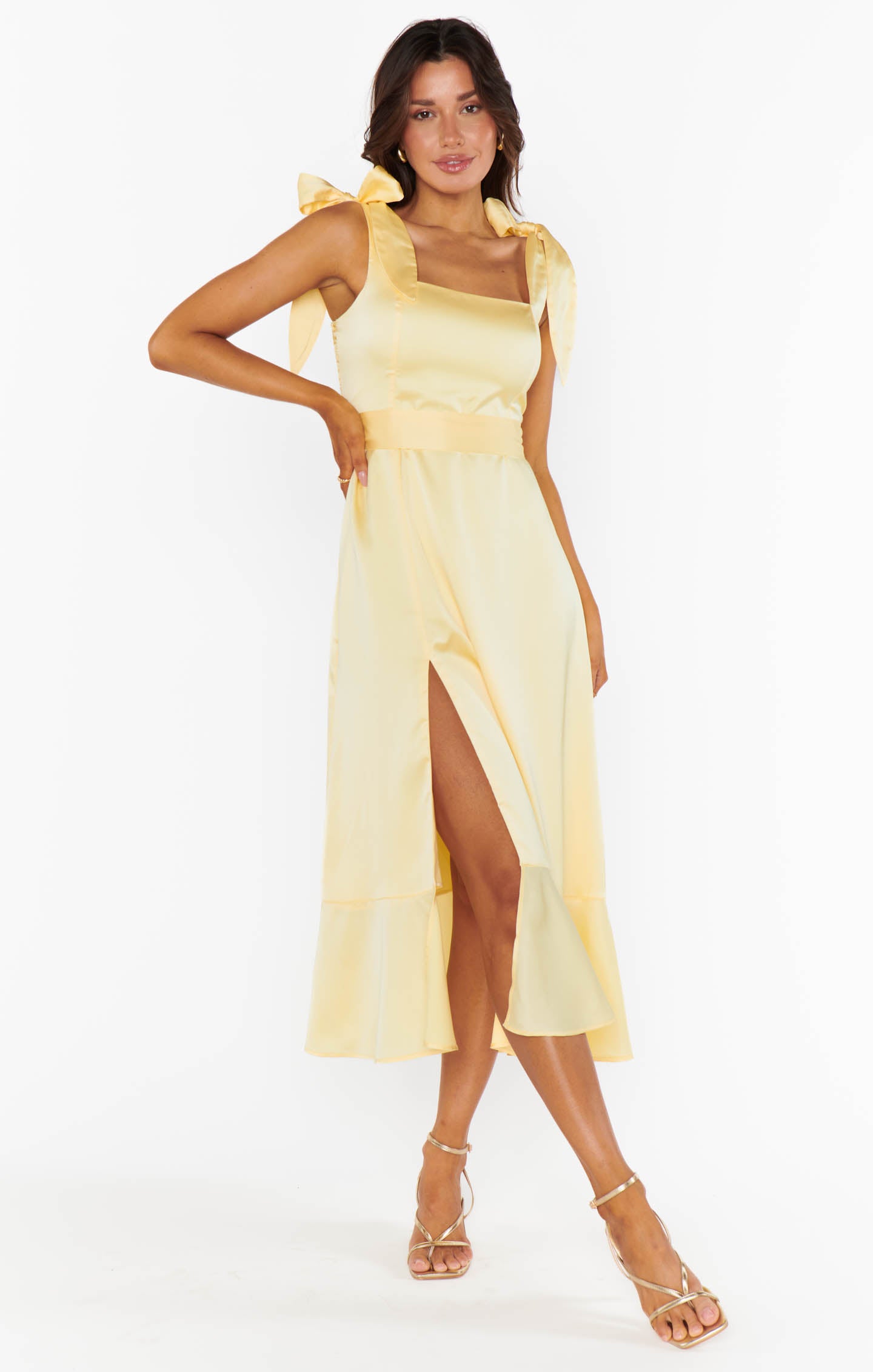 Garden Midi Dress, in Pale Yellow Luxe Satin, Size: 2XL | Show Me Your Mumu