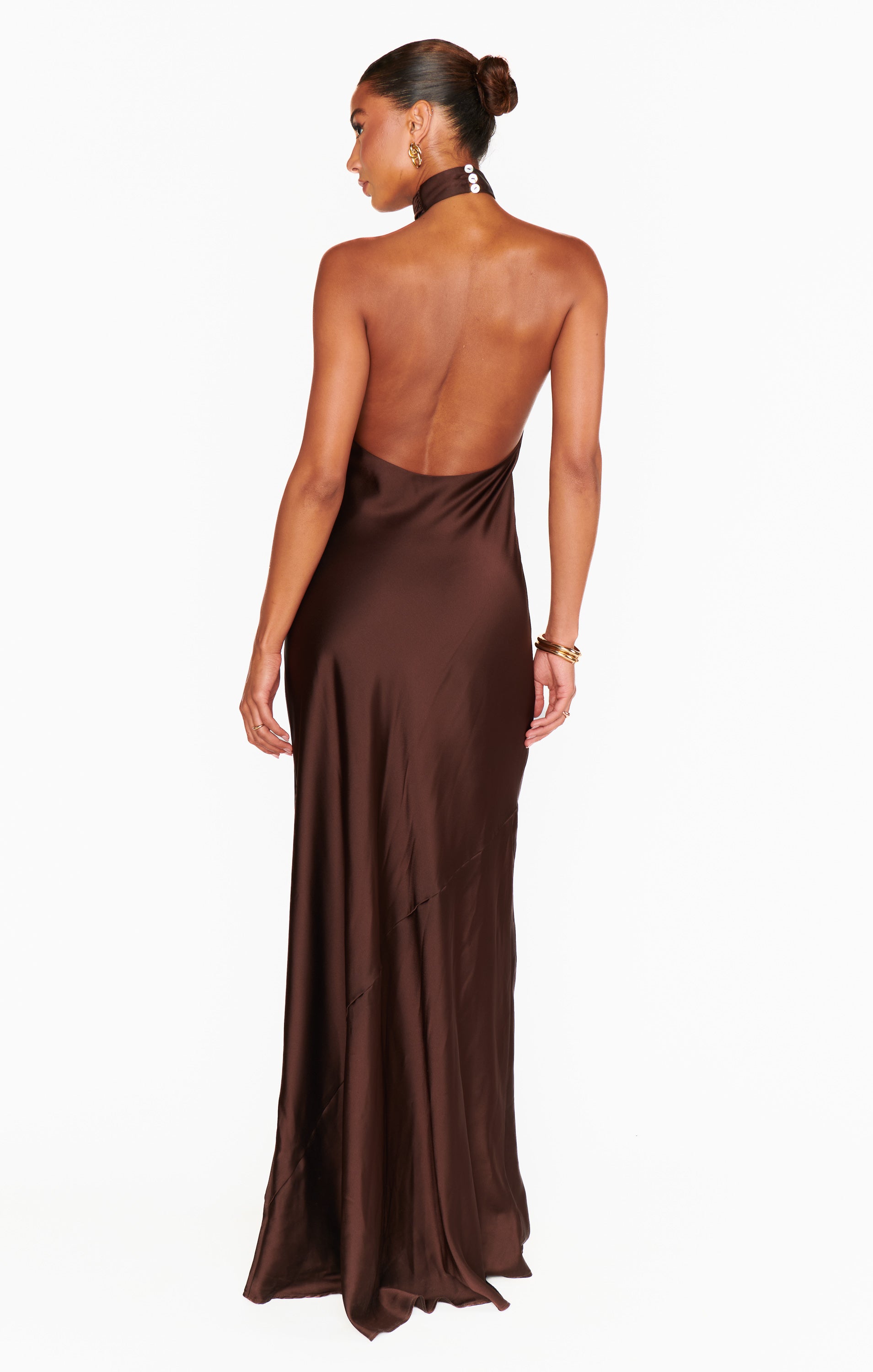 Jasmine Halter Maxi Dress, in Chocolate Luxe Satin, Size: Medium | Show Me Your Mumu | Bridesmaid Dresses & Wedding Attendee Dress Jasmine Halter Maxi Dress, in Chocolate Luxe Satin, Size: Medium | Show Me Your Mumu | Bridesmaid Dresses & Wedding Attendee Dress
