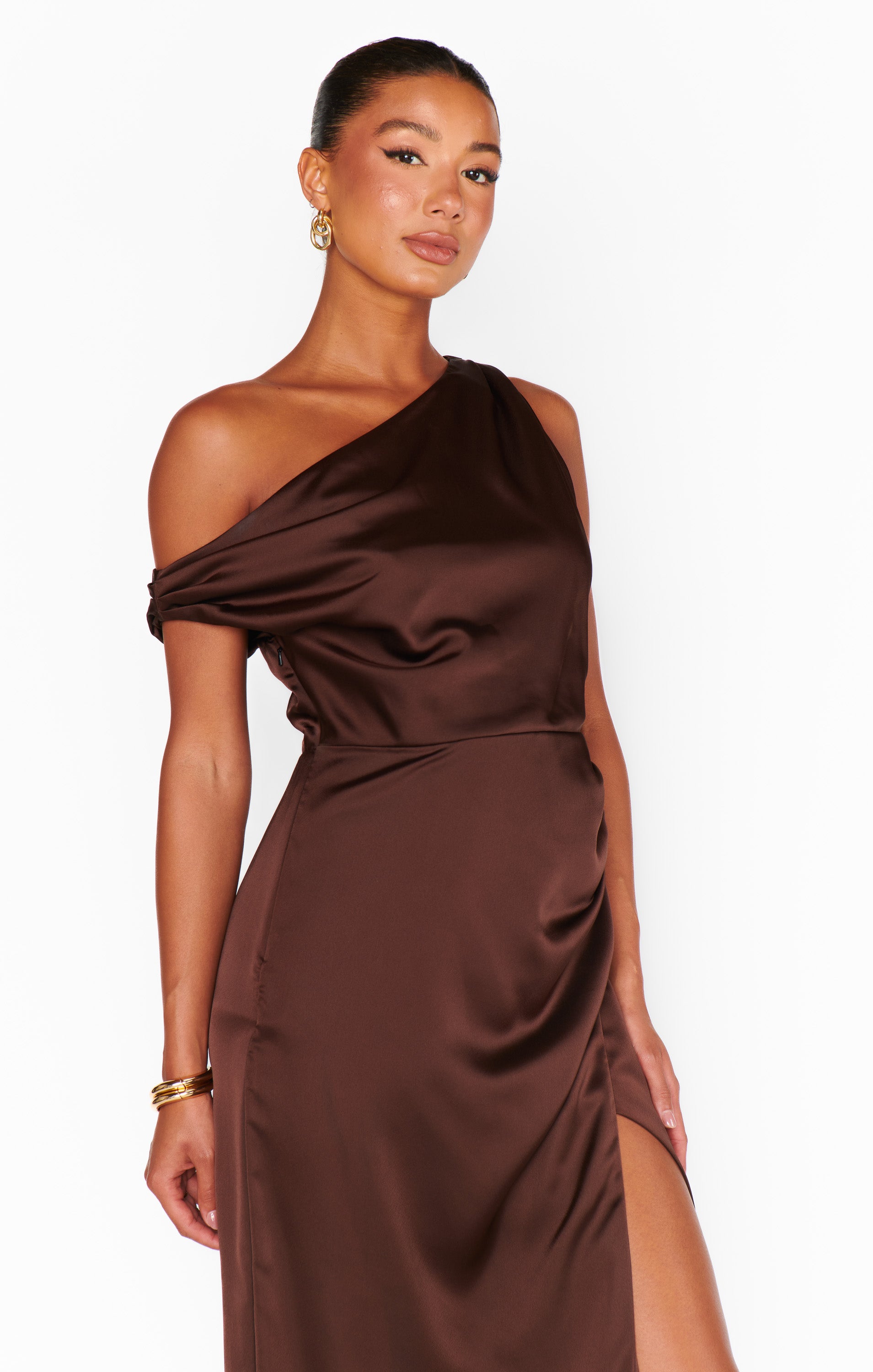 モスキーノBrown Satin Chocolate Bar Dress