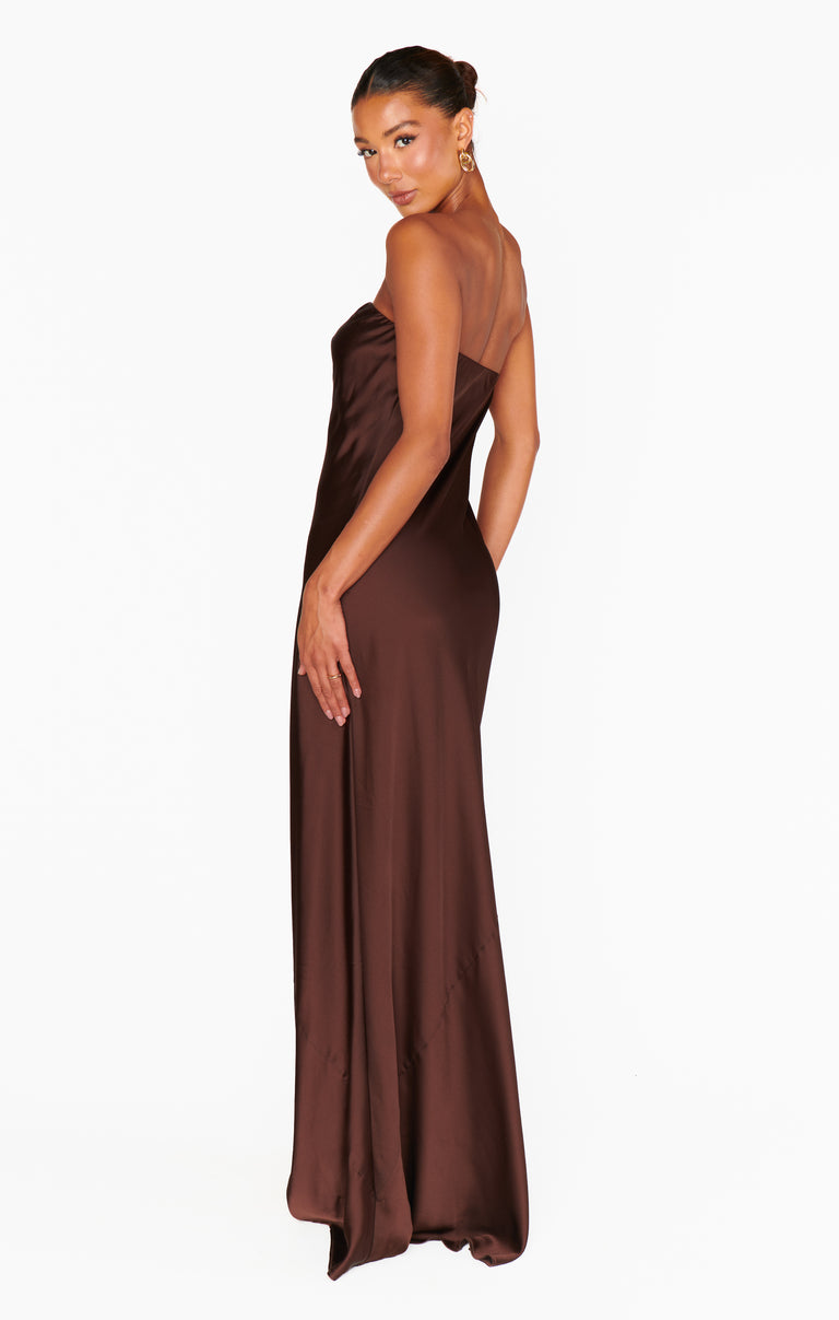 Taylor Tube Maxi Dress, in Chocolate Luxe Satin, Size: 2XL | Show Me Your Mumu