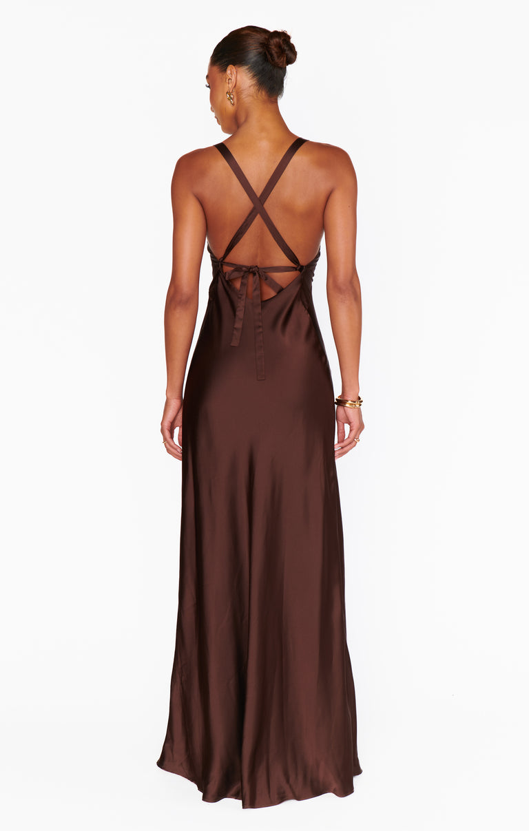 Anderson Maxi Dress ~ Chocolate Luxe Satin – Show Me Your Mumu