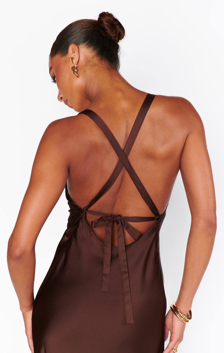 Anderson Maxi Dress, in Chocolate Luxe Satin, Size: Small | Show Me Your Mumu