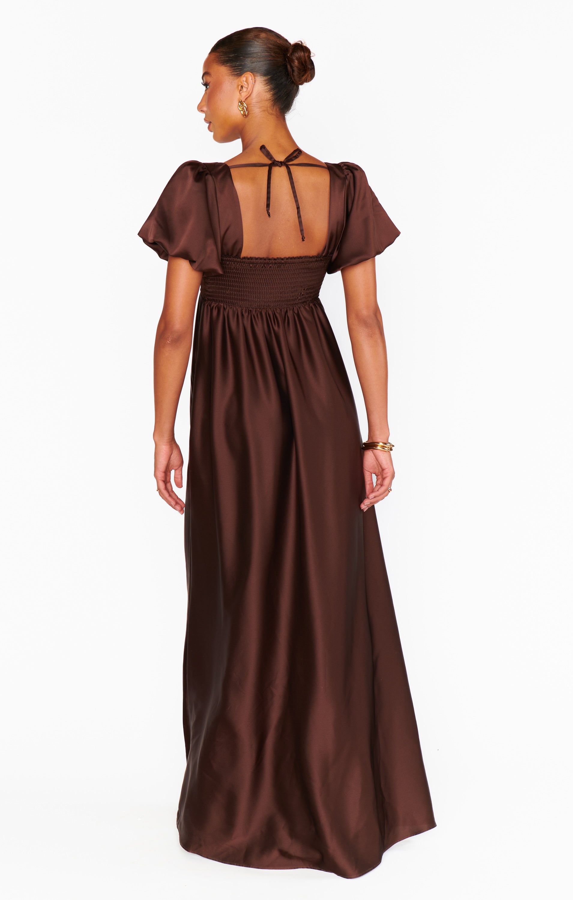 Nora Maxi Dress, in Chocolate Luxe Satin, Size: Small | Show Me Your Mumu