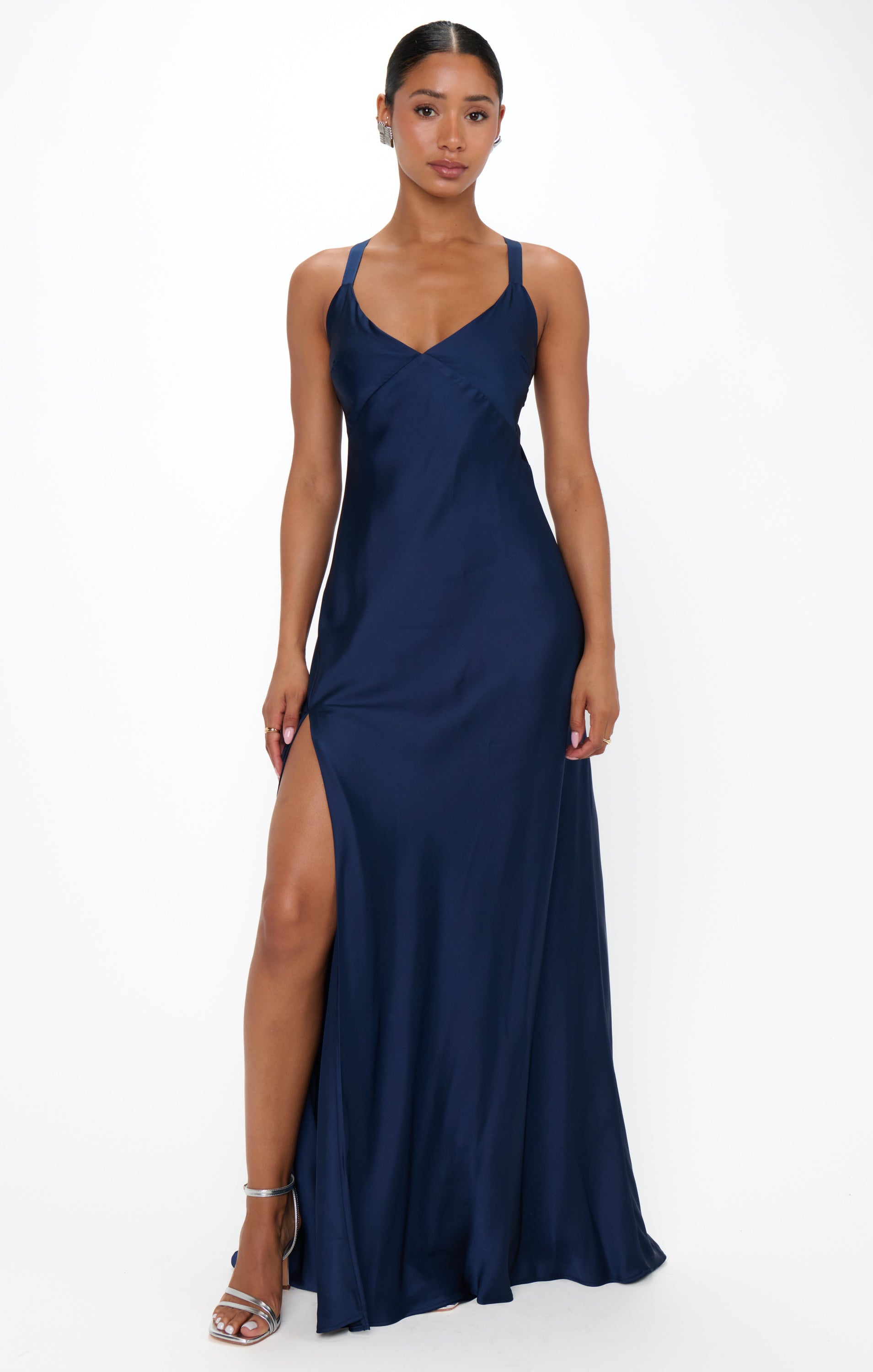 anderson maxi dress Anderson Maxi Dress, in Midnight Navy Luxe Satin, Size: Small | Show Me Your Mumu