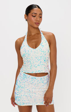 All Night Skort ~ White Sparkle Sequins – Show Me Your Mumu