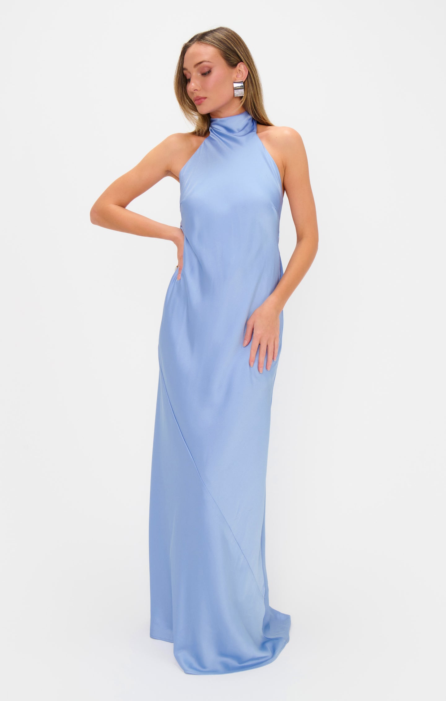 VIP【関税送料無料】希少 BLUMARINE LIGHT BLUE MAXI DRESS Georgette Long Dress With Drapes | Blumarine