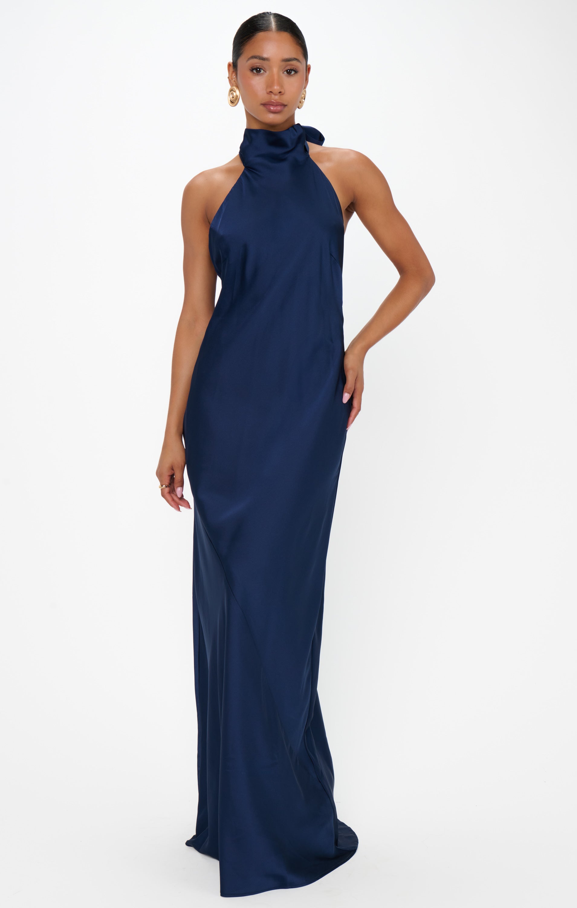 Lisa Maxi Dress, in Midnight Navy Luxe Satin, Size: Medium | Show Me Your Mumu