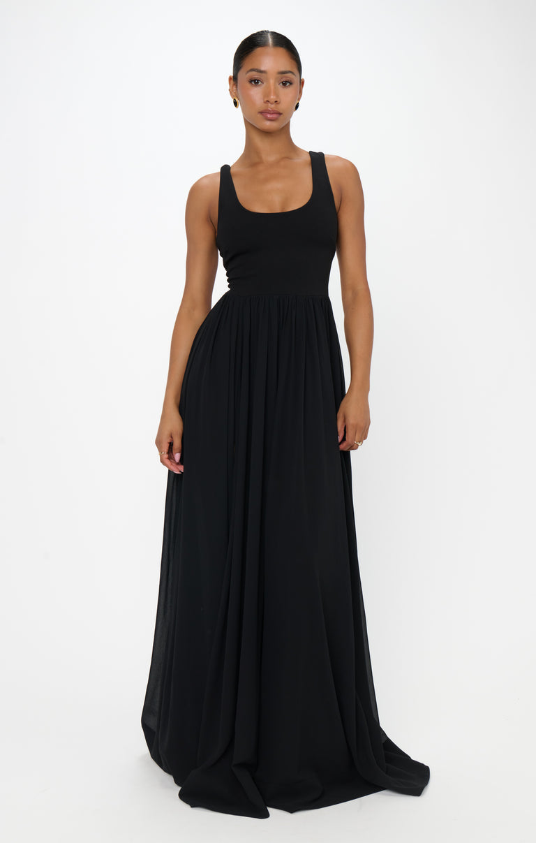 black chiffon maxi dress Widow Sheer Chiffon Maxi Dress Black main image 0