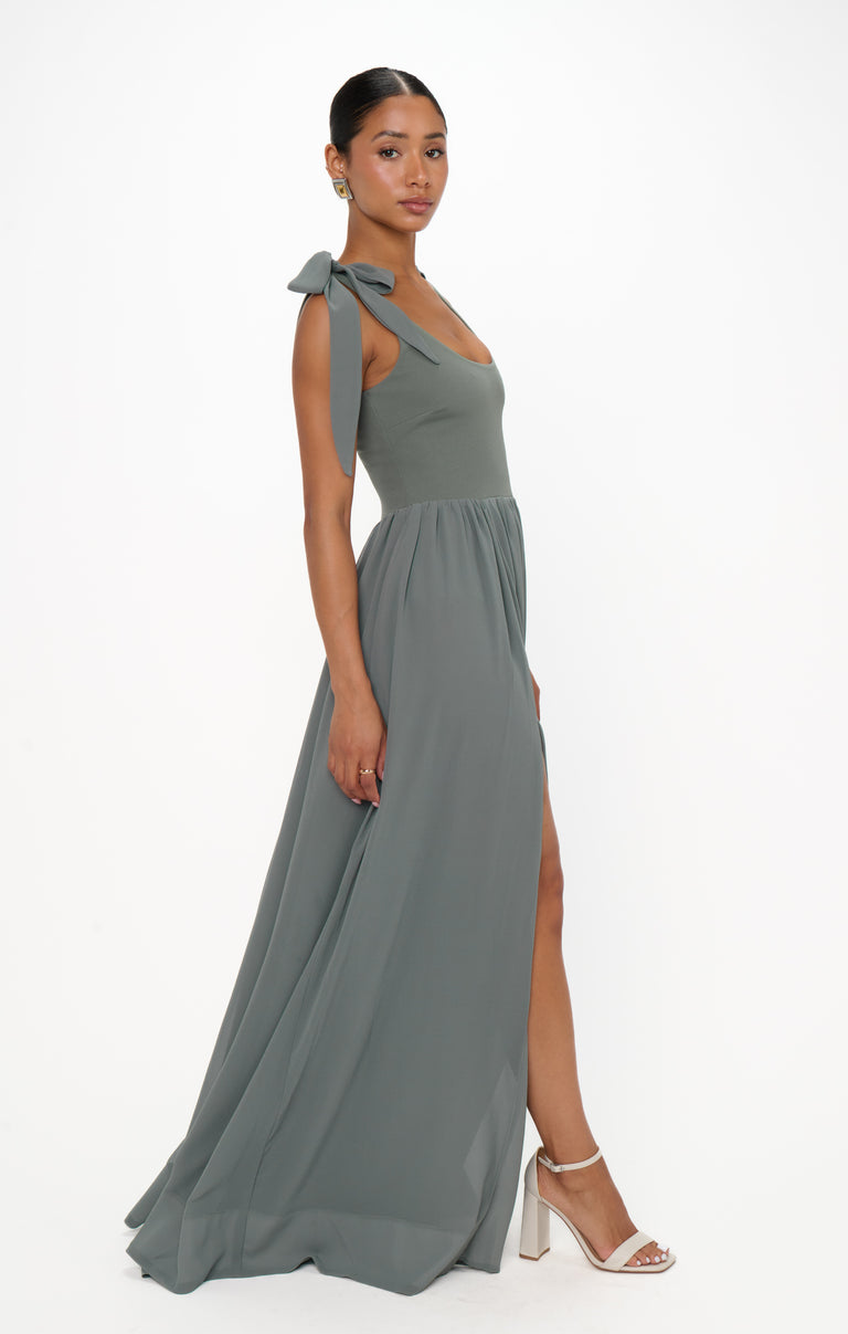 knee length dresses for ladies Harper Maxi Dress, in Deep Sage Chiffon, Size: 2XL | Show Me Your Mumu