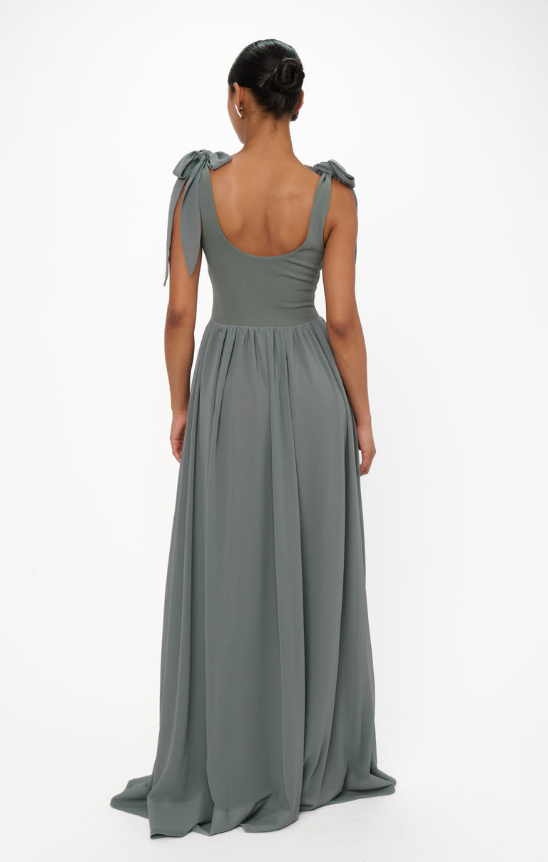 slim fit dress slacks A Line Sage Green Prom Dress with Slit , Sage Green Bridesmaid Dress L –  morievent main image 1