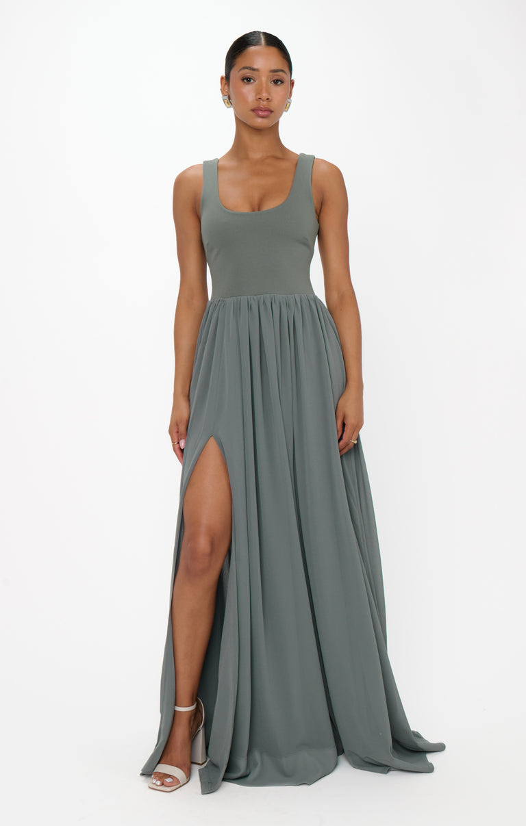 Harper Maxi Dress ~ Deep Sage Chiffon – Show Me Your Mumu