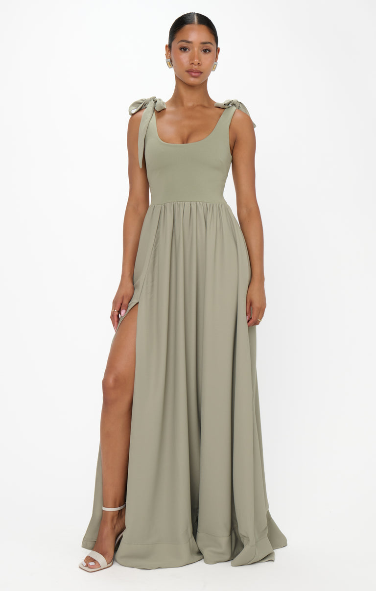 harper bridesmaid dress Maxi Dress, in Moss Green Crisp | Show Me Your Mumu length chiffon dress in NORS 
