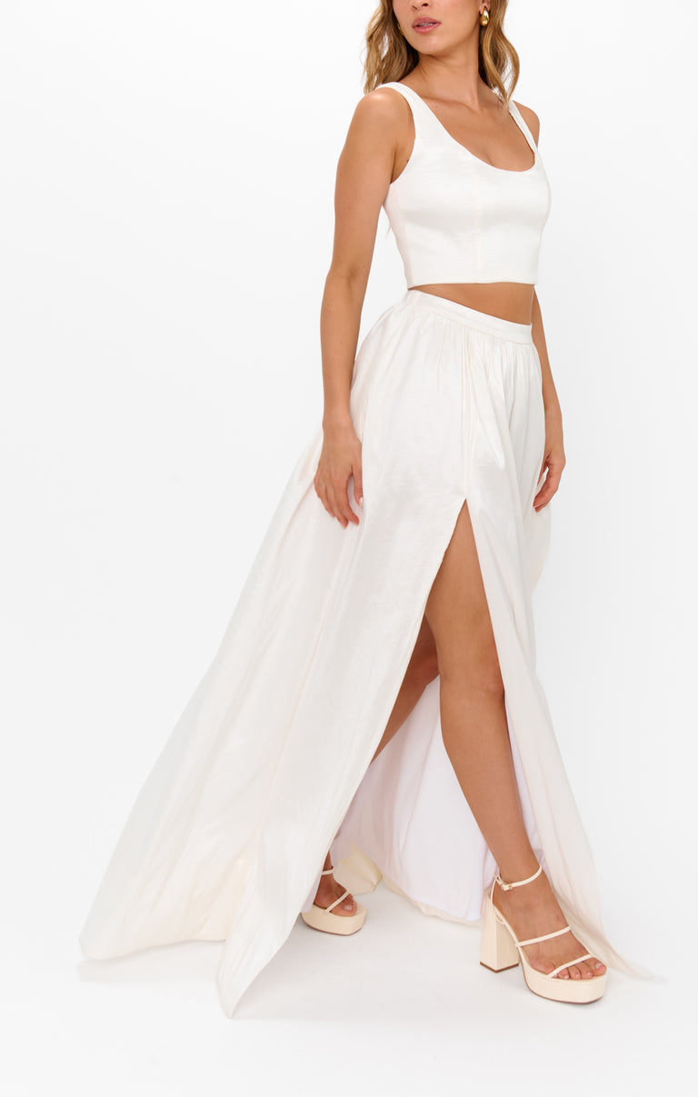 Vivianna Maxi Skirt ~ White Taffeta – Show Me Your Mumu