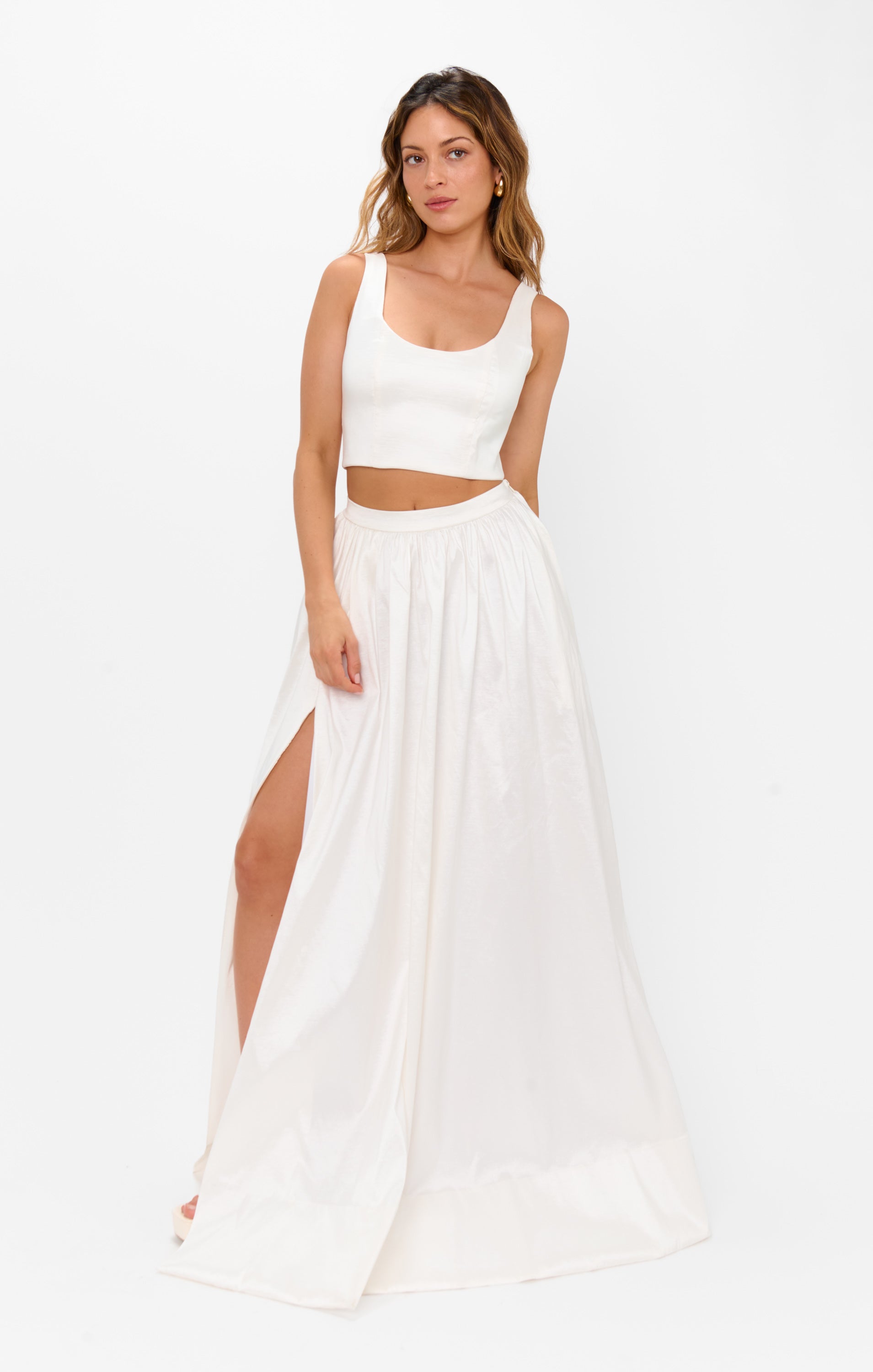 Vivianna Maxi Skirt ~ White Taffeta – Show Me Your Mumu