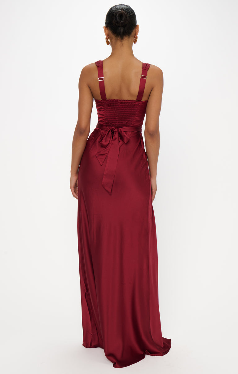 Lana Maxi Dress, in Cranberry Luxe Satin, Size: Medium | Show Me Your Mumu | Bridesmaid Dresses & Wedding Attendee Dress