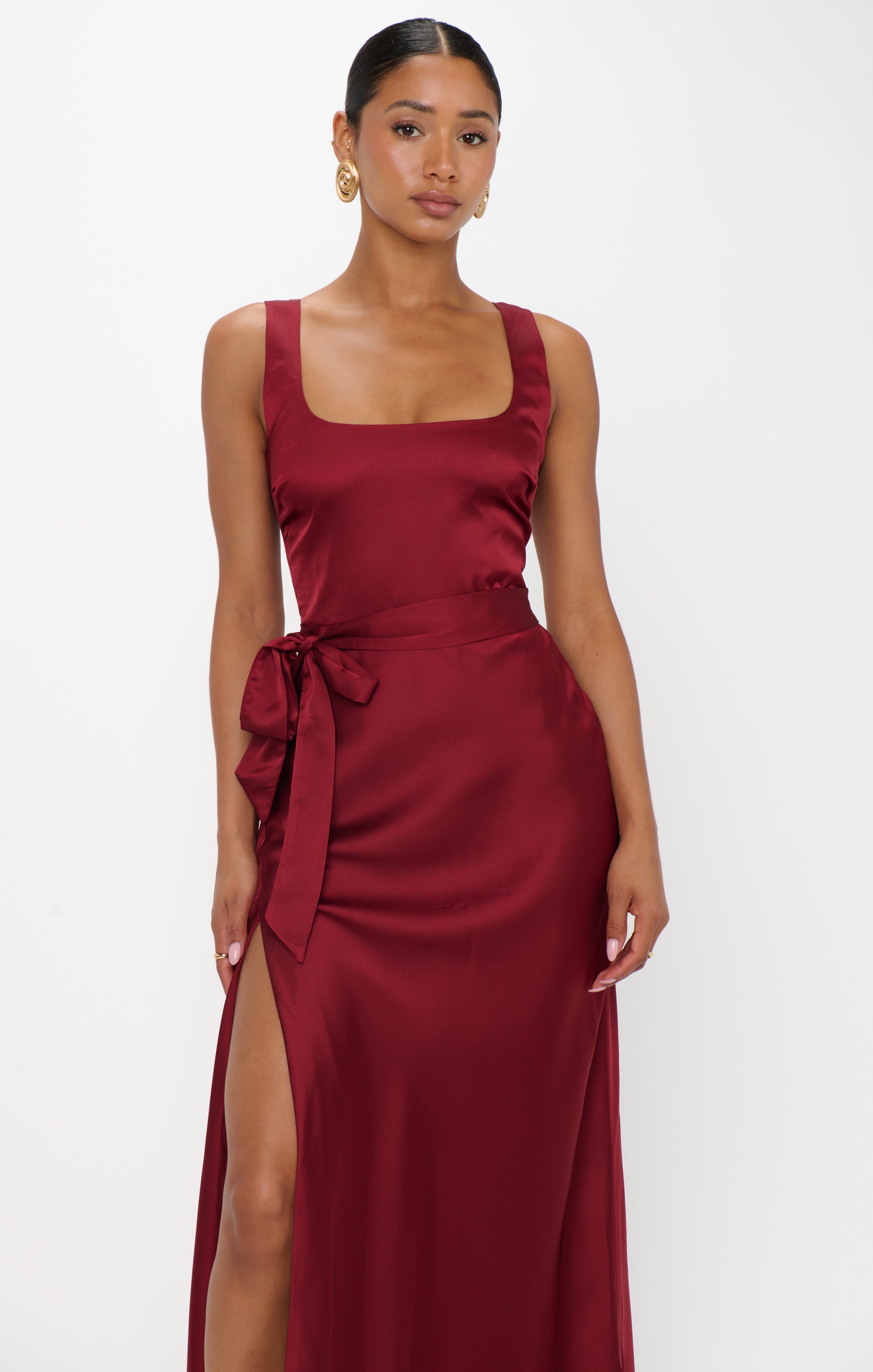 Lana Maxi Dress ~ Cranberry Luxe Satin – Show Me Your Mumu