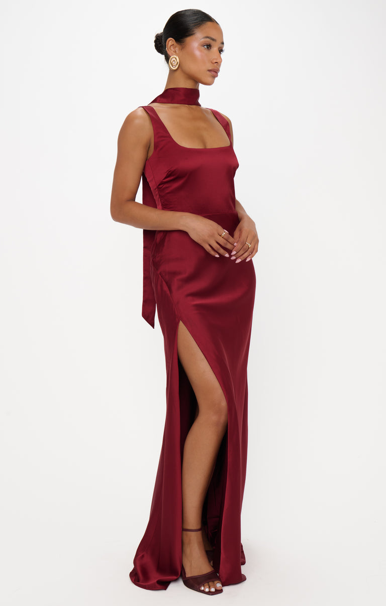 Lana Maxi Dress, in Cranberry Luxe Satin, Size: Medium | Show Me Your Mumu | Bridesmaid Dresses & Wedding Attendee Dress