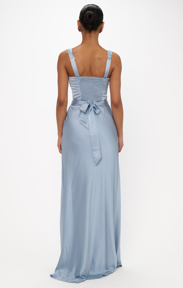 Lana Maxi Dress ~ Steel Blue Luxe Satin Show Me Your Mumu Lana Maxi Dress ~ Steel Blue Luxe Satin Show Me Your Mumu
