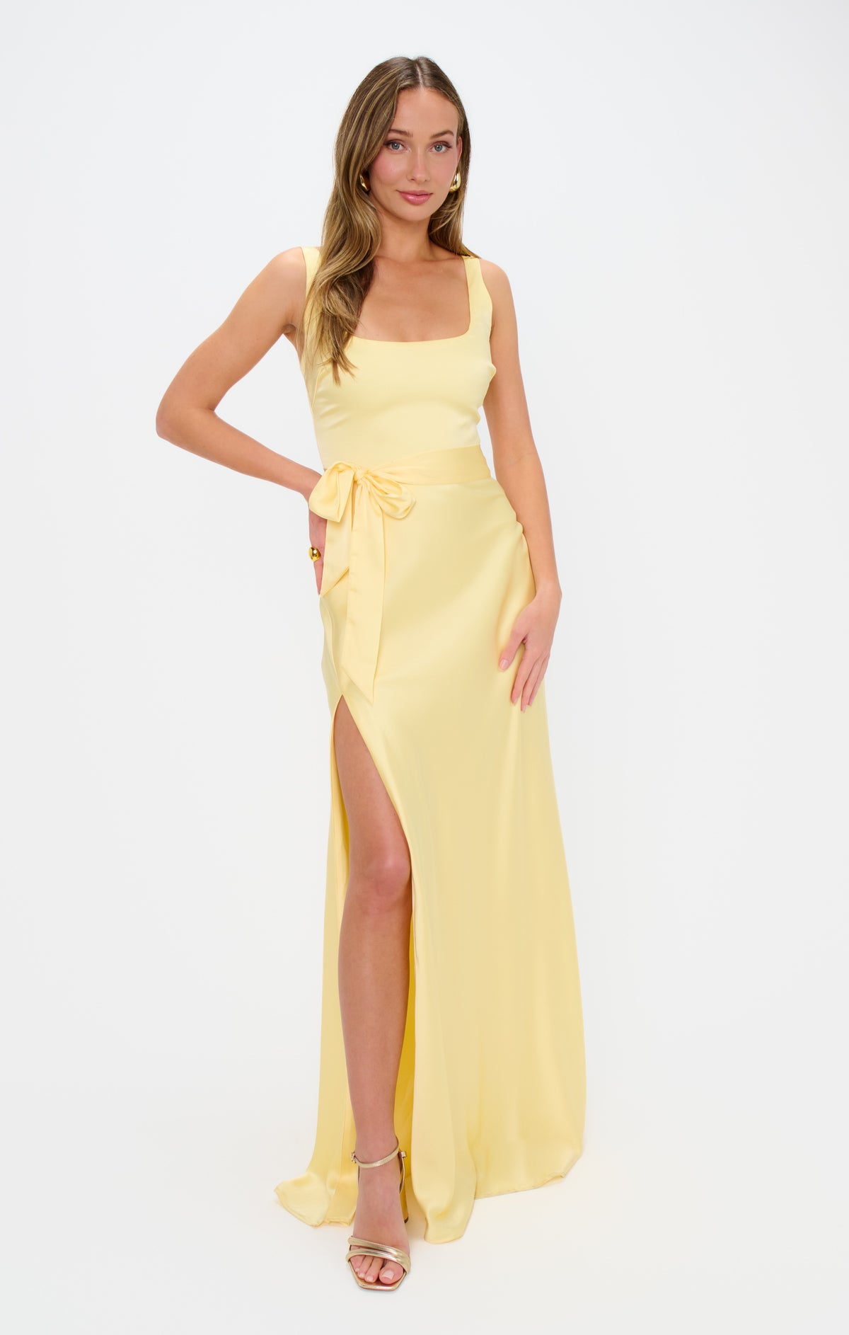 ilana maxi dress yellow Lana Dress, in Pale Luxe Satin | Show Me Your Mumu Women's Evening Dresses & Polyester Please read product LBD2025 Size:1 (Big Kid)