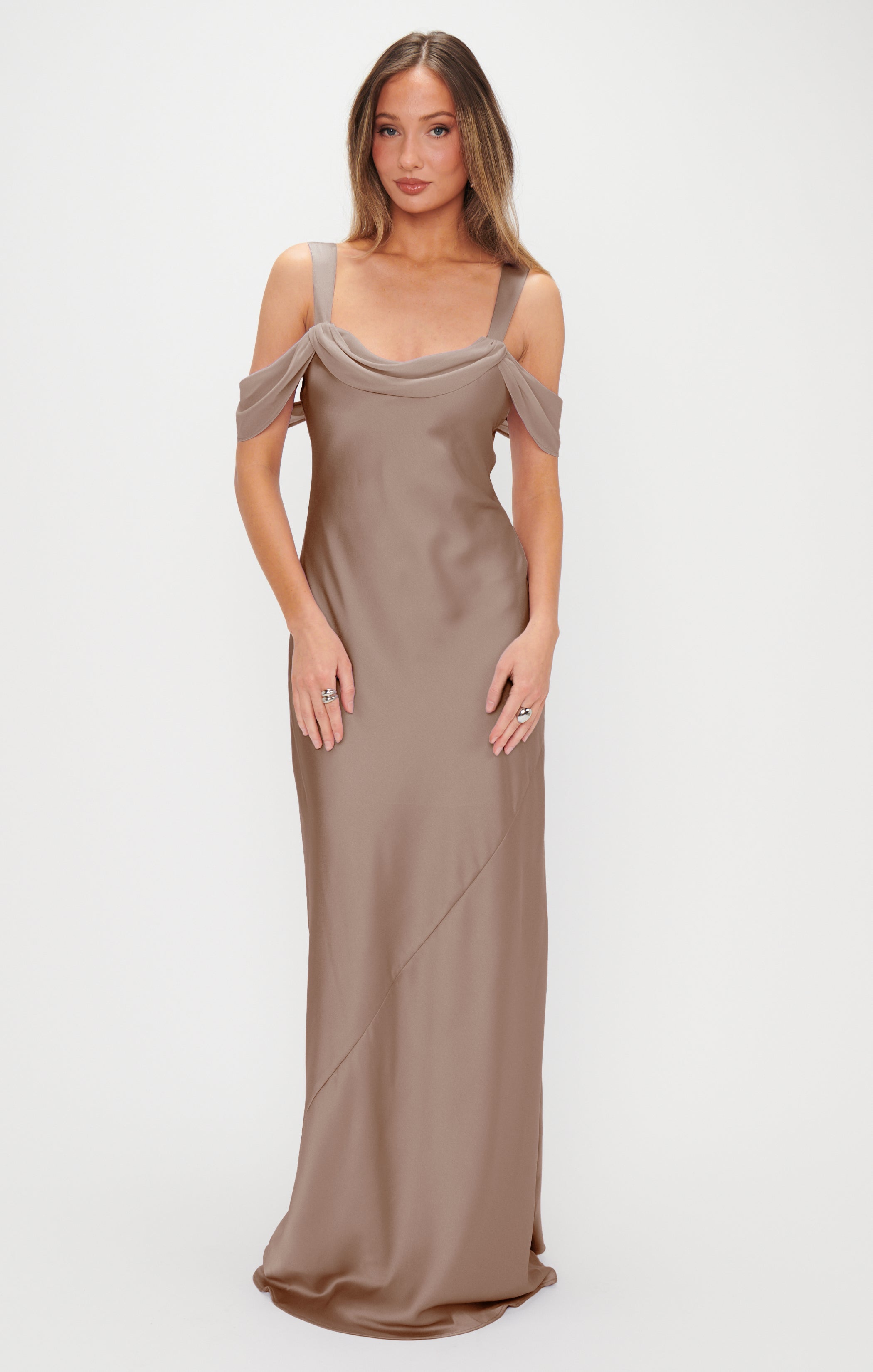 Bella Maxi Dress, in Dune Luxe Satin, Size: XS | Show Me Your Mumu