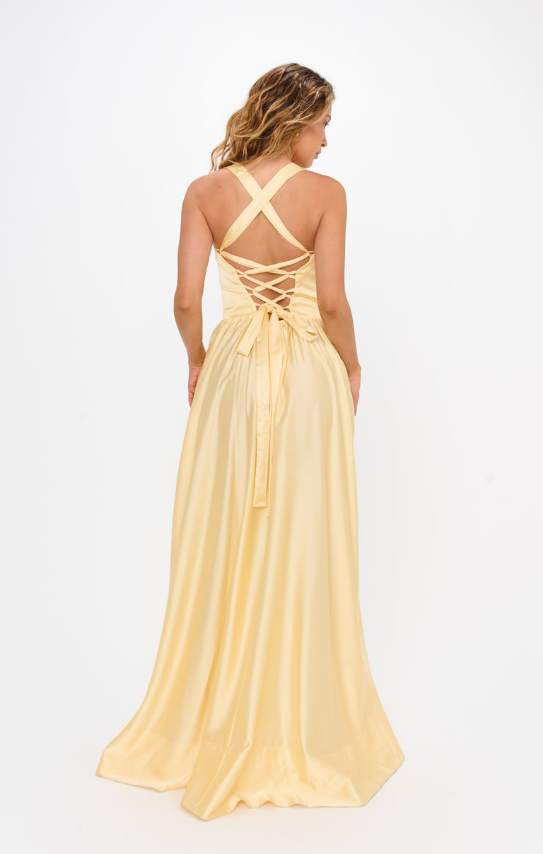 Abigail Maxi Dress, in Pale Yellow Luxe Satin, Size: XS | Show Me Your Mumu | Bridesmaid Dresses & Wedding Attendee Dress Abigail Maxi Dress, in Pale Yellow Luxe Satin, Size: XS | Show Me Your Mumu | Bridesmaid Dresses & Wedding Attendee Dress