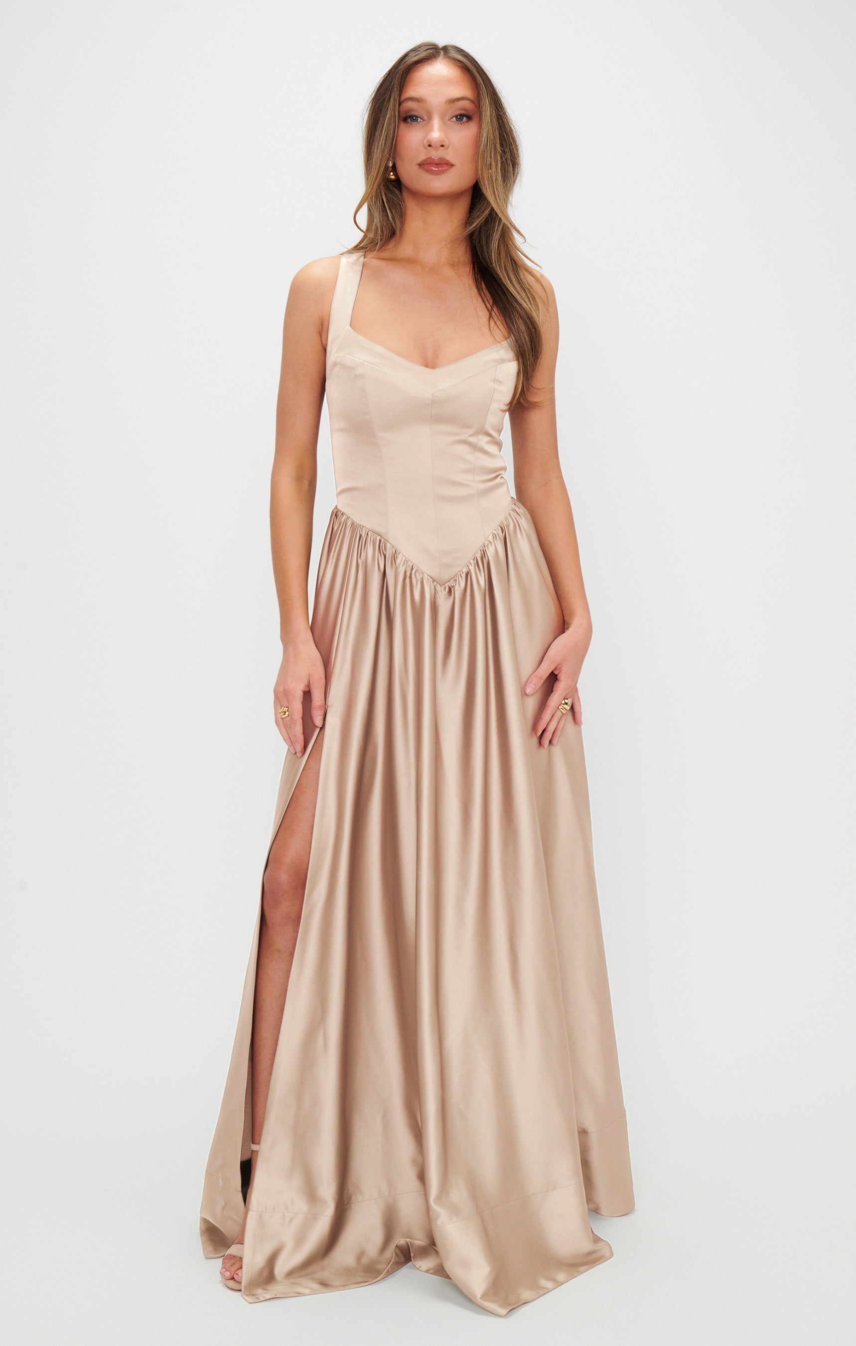 Abigail Maxi Dress ~ Champagne Luxe Satin – Show Me Your Mumu