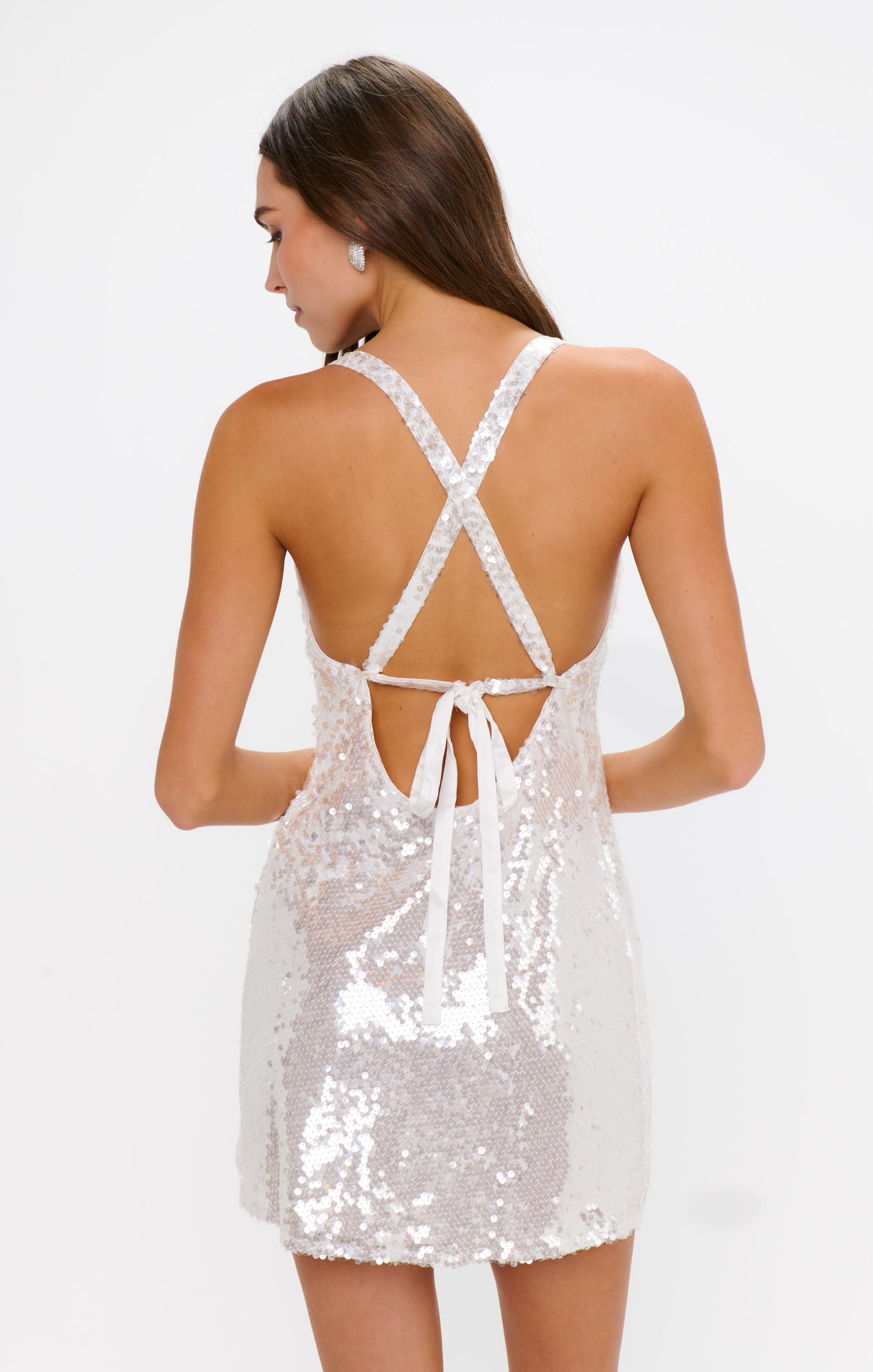 knee length dresses for ladies Anderson Mini Dress, in Ivory Shimmery Sequins, Size: Small main image 0