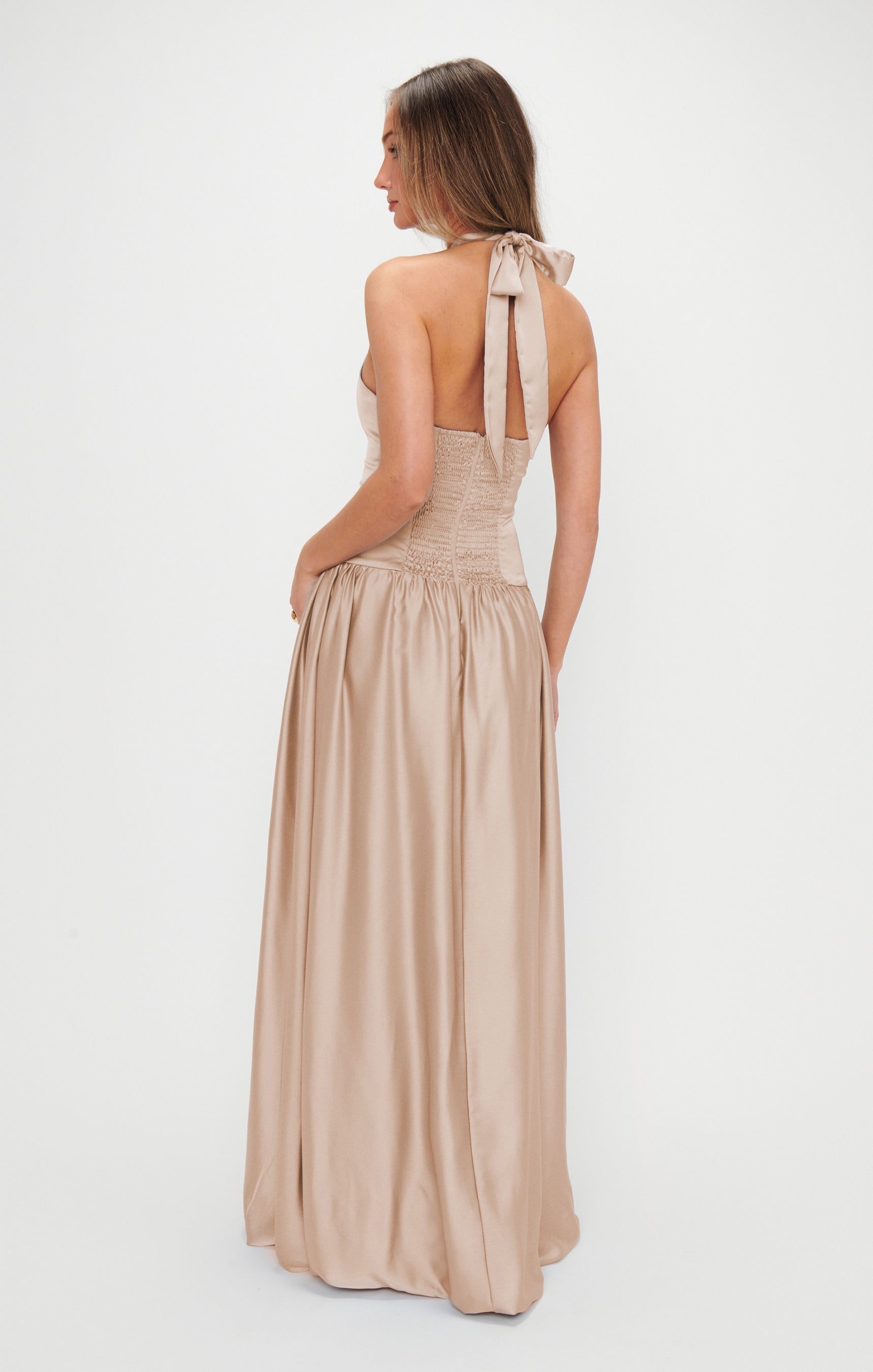 entice me satin maxi dress Eliza Maxi Dress, in Champagne Luxe Satin