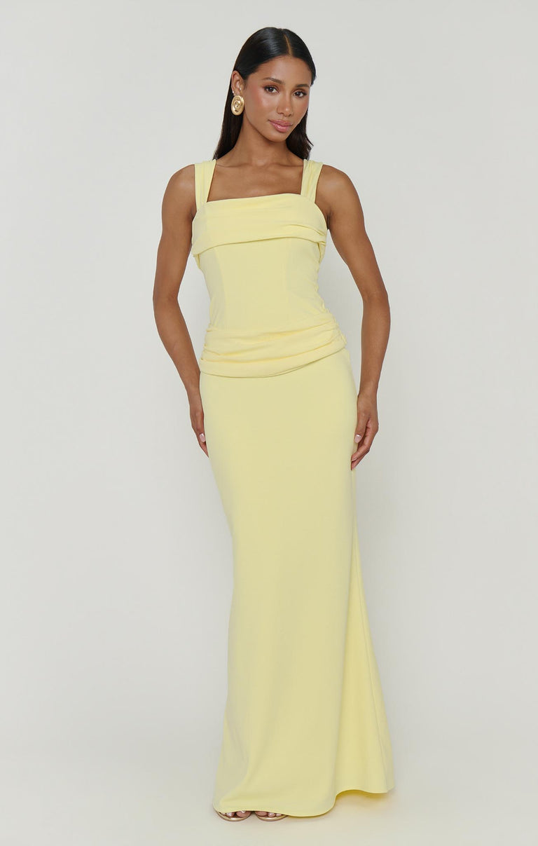 Danielle Maxi Dress, in Pale Yellow Stretch, Size: XL | Show Me Your Mumu