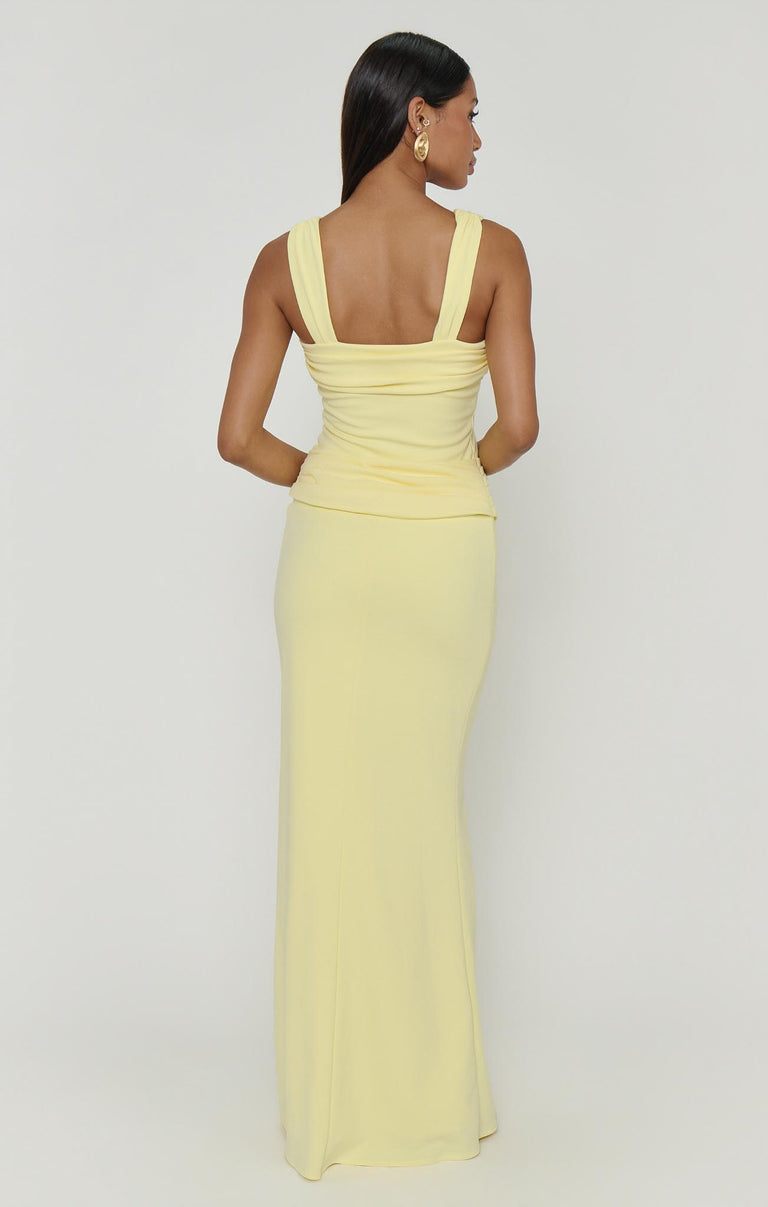 danielle maxi dress Danielle Maxi Dress, in Pale Yellow Stretch, Size: XL | Show Me Your Mumu