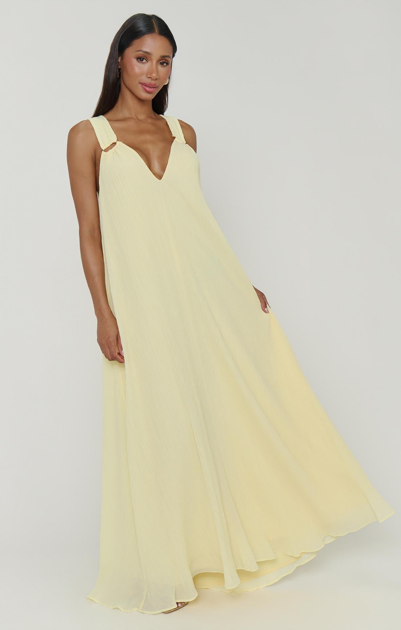 heidi maxi dress Heidi Maxi Dress, in Pale Yellow Pleated Chiffon, Size: 2XL | Show Me Your Mumu