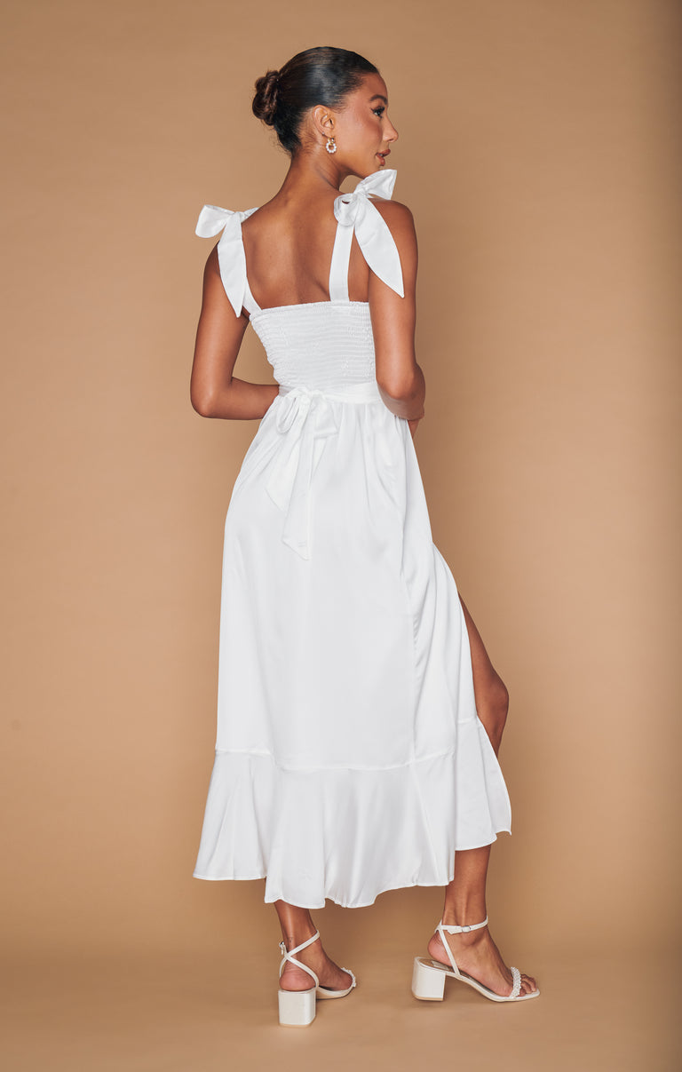 Show Me Your Mumu Garden Midi Dress Luxe Satin Women's Clothing Ivory : XL