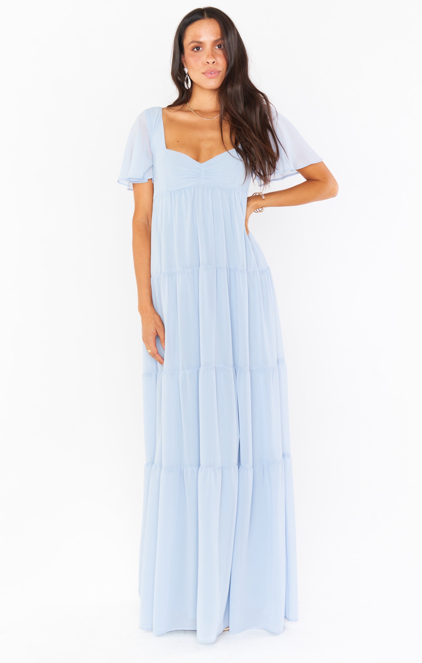 Nicole Maxi Dress, in Steel Blue Chiffon