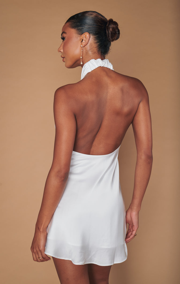 Jasmine Halter Mini Dress ~ Ivory Luxe Satin – Show Me Your Mumu