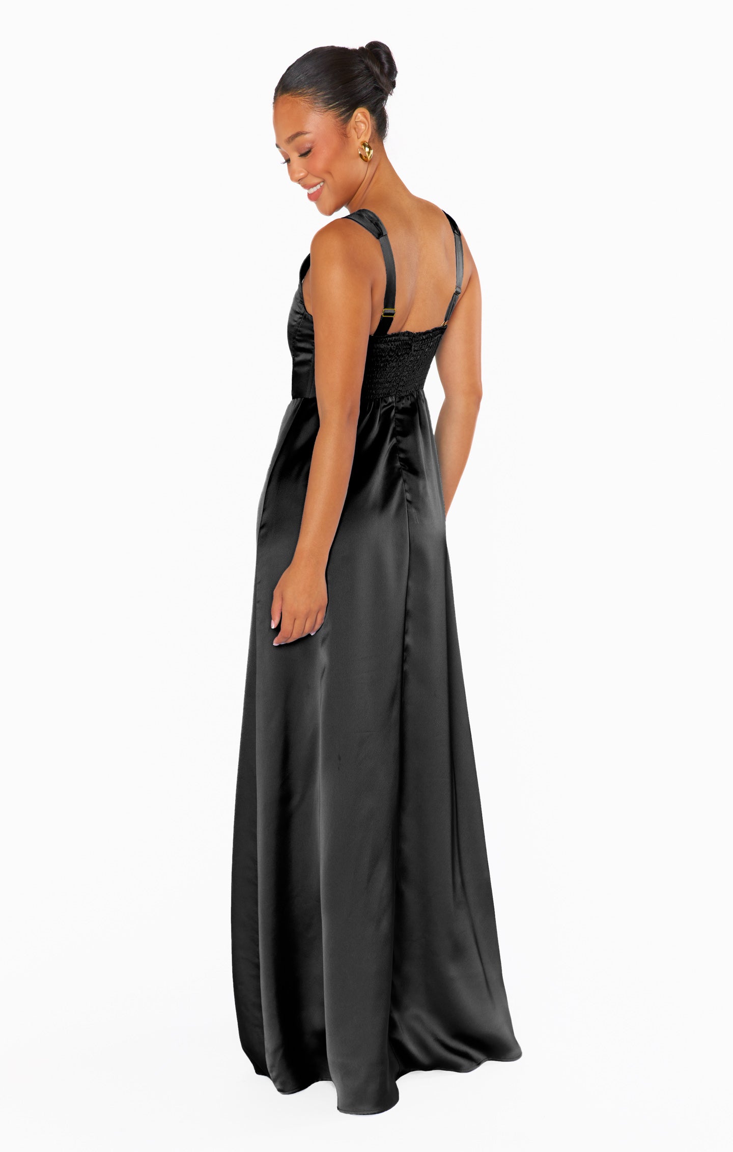 Nina Maxi Dress, in Black Luxe Satin, Size: Large | Show Me Your Mumu