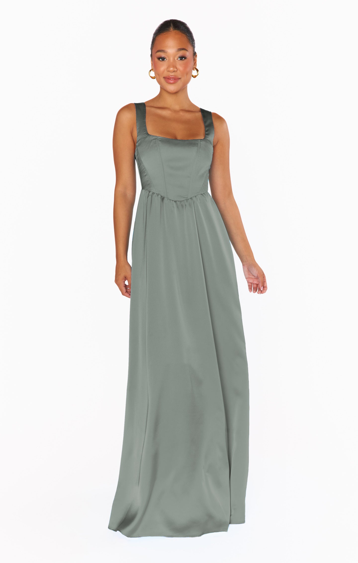 Nina Maxi Dress ~ Deep Sage Luxe Satin – Show Me Your Mumu