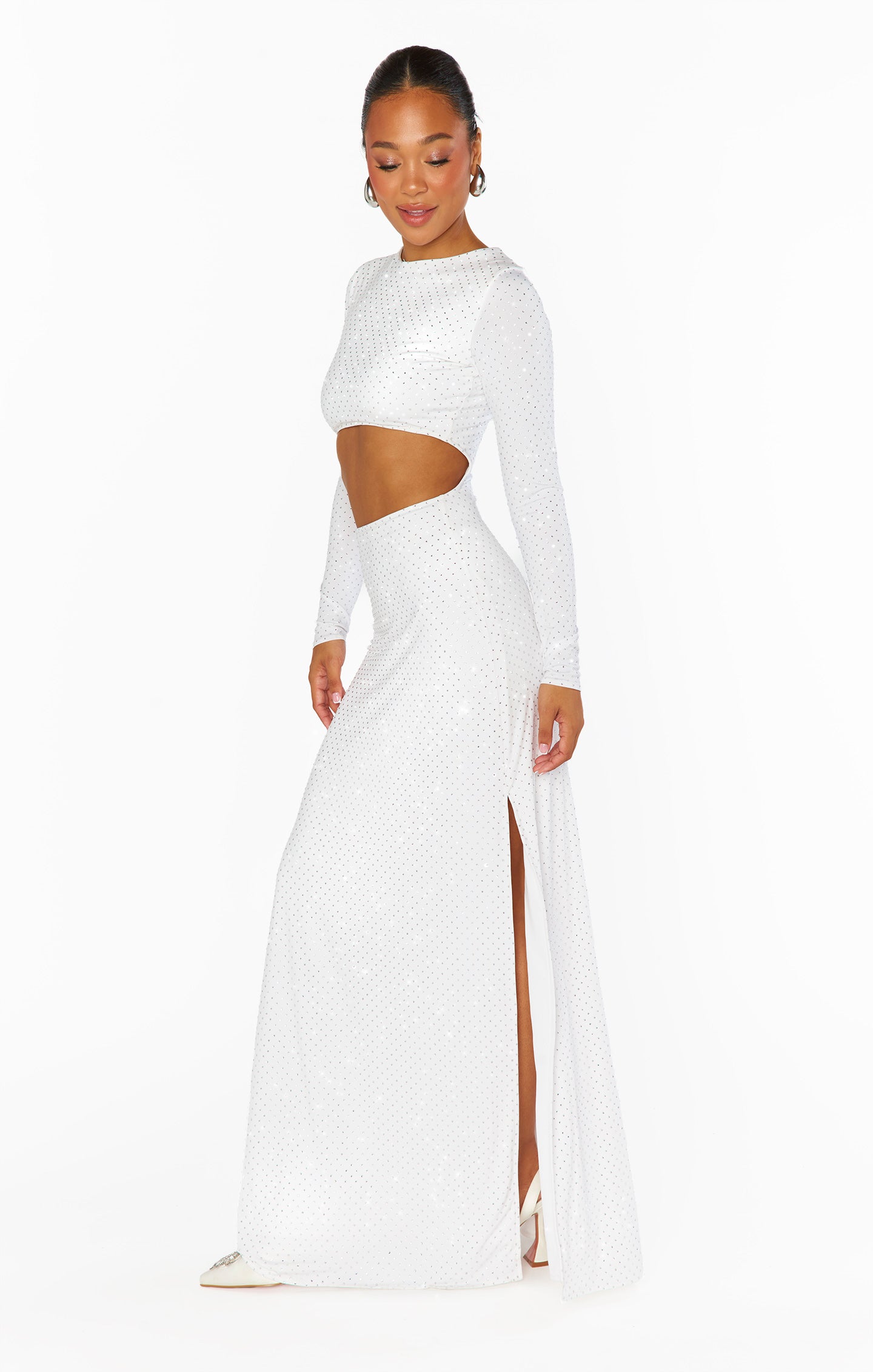 The Sleek Maxi Dress ~ White Rhinestone Spandy – Show Me Your Mumu