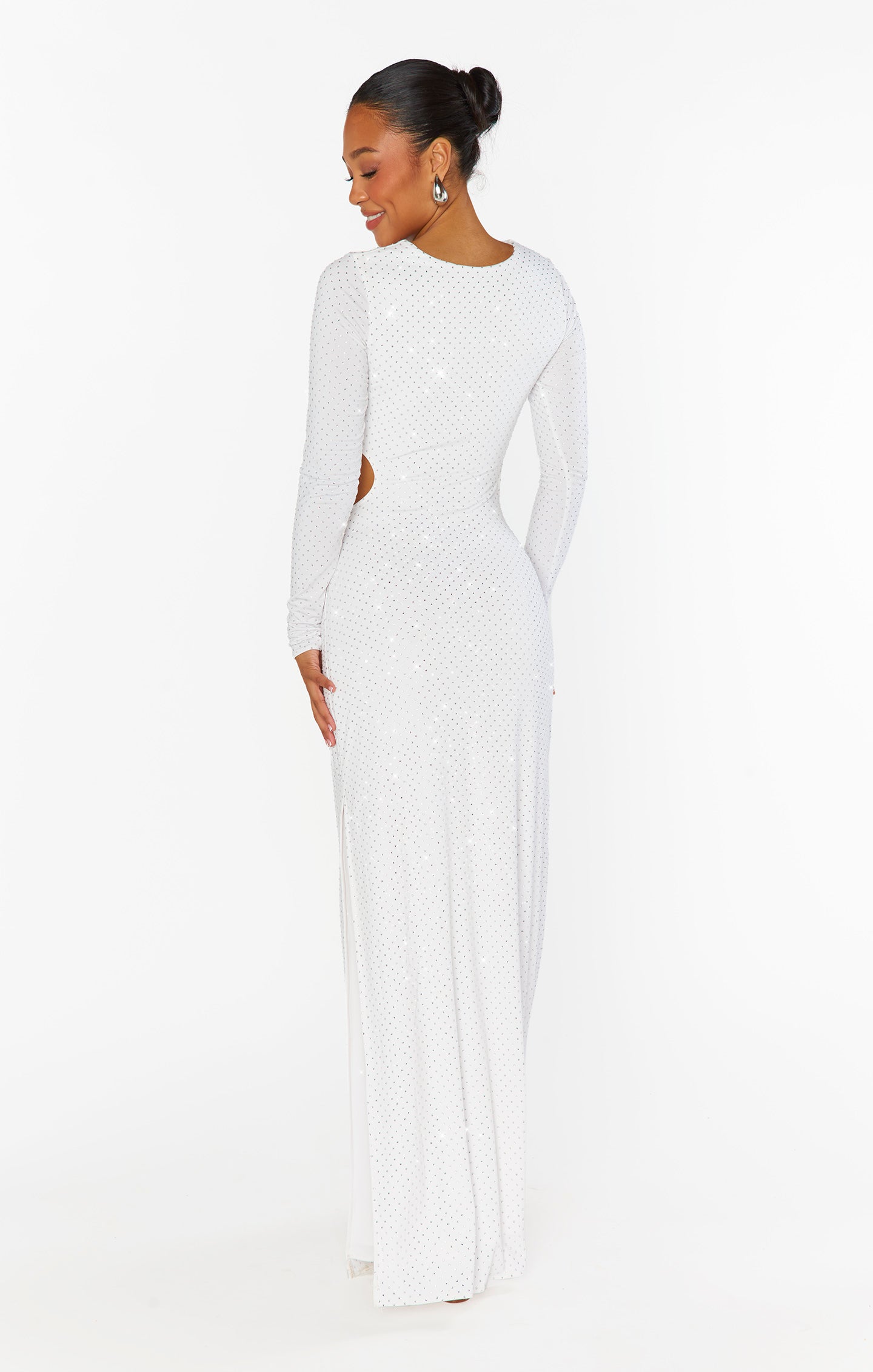 The Sleek Maxi Dress ~ White Rhinestone Spandy – Show Me